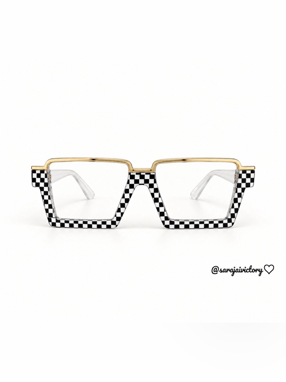 Checkered Square Frame Sunglasses - Black & White